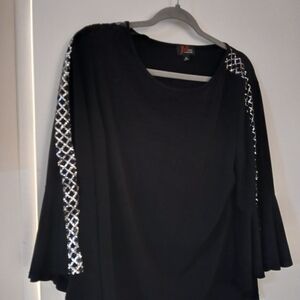 Chic Black Women's Blouse with Embellished Sleeves